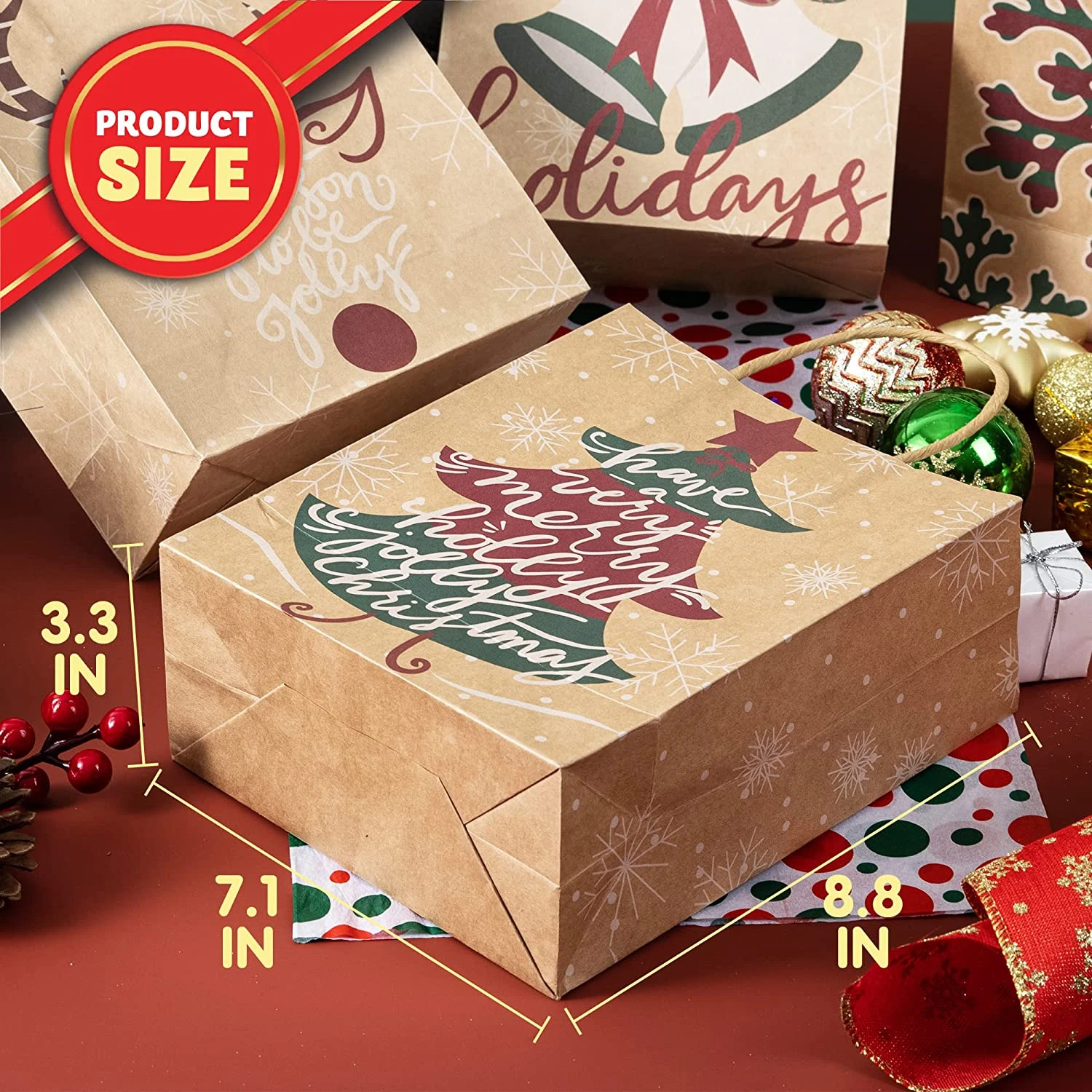 Christmas Kraft Paper Gift Bags With Large Characters 7 Christmas Kraft Paper Gift Bags With Large Characters - Image 5
