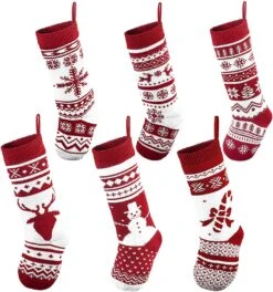 18" Knit Christmas Stockings, 6 Pack