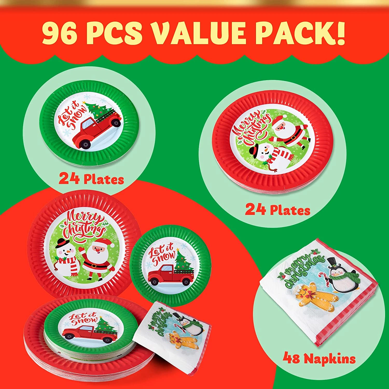 96Pcs Christmas Paper Plates And Napkins Set 4 96Pcs Christmas Paper Plates And Napkins Set - Image 2