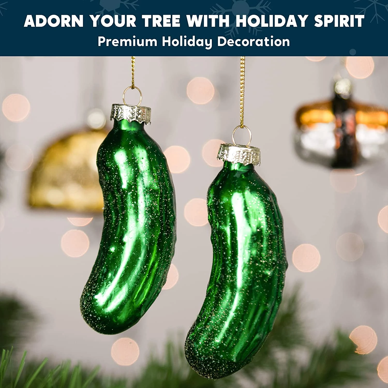 Christmas Glass Ornament 2-pcs Pickle Set For Christmas Tree Decoration 5 Christmas Glass Ornament 2-pcs Pickle Set For Christmas Tree Decoration - Image 3