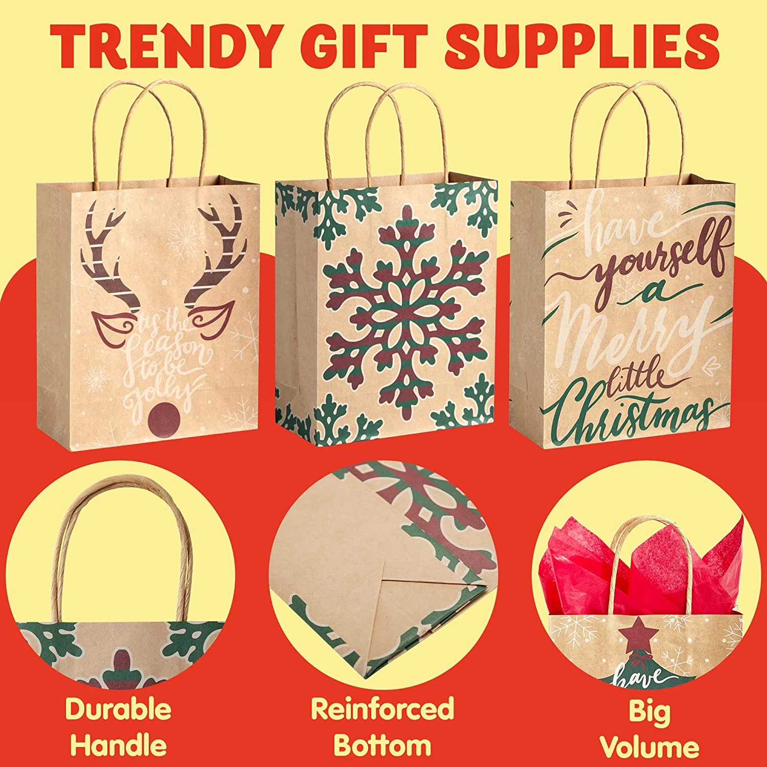 Christmas Kraft Paper Gift Bags With Large Characters 6 Christmas Kraft Paper Gift Bags With Large Characters - Image 4