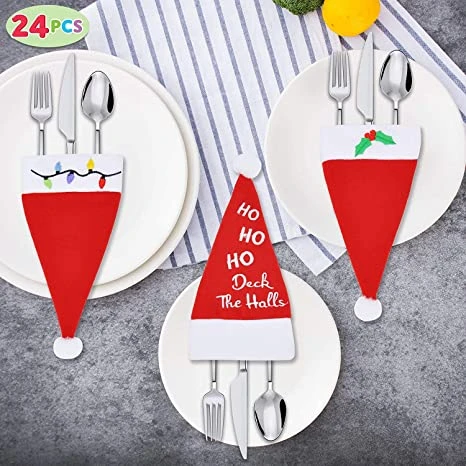 24 Piece Christmas Santa Hats Silverware 4 24 Piece Christmas Santa Hats Silverware - Image 2