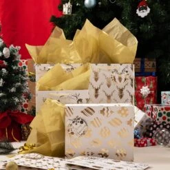 Christmas Holiday Foil Gold Gift Bags With Tissue Papers And Name Card Tags, 12 Pack 13 Christmas Holiday Foil Gold Gift Bags With Tissue Papers And Name Card Tags, 12 Pack -Xmas Supplies Shop 81hJDMXDnOL. AC SL1500