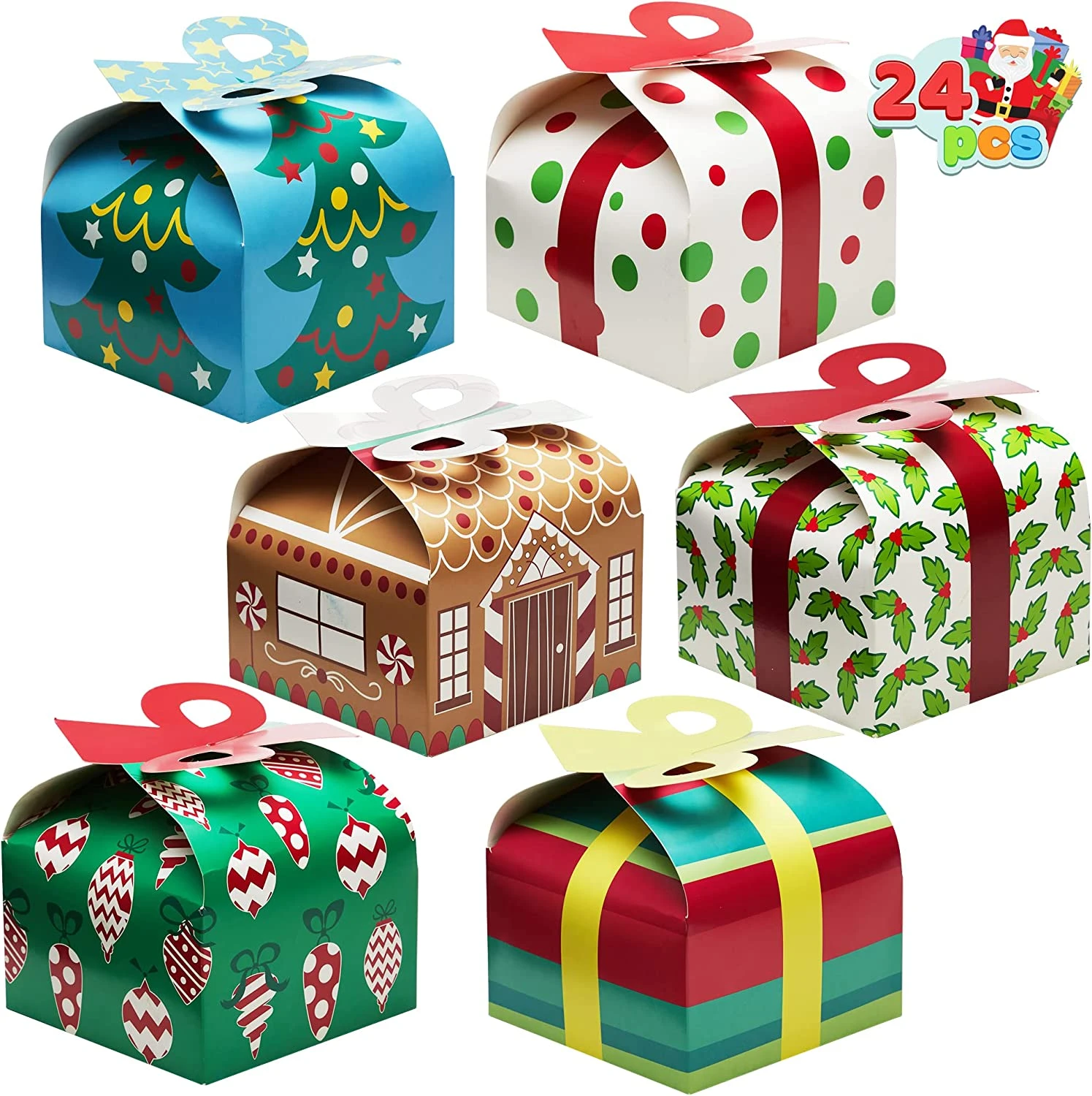 3d Christmas Goody Gift Boxes With Bow, 24 Pcs 3 3d Christmas Goody Gift Boxes With Bow, 24 Pcs