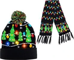 2 Piece Christmas Tree Lit-up Beanie And Scarf