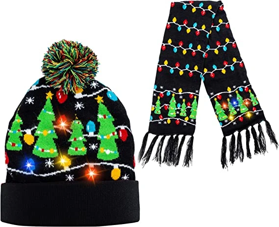 2 Piece Christmas Tree Lit-up Beanie And Scarf 3 2 Piece Christmas Tree Lit-up Beanie And Scarf