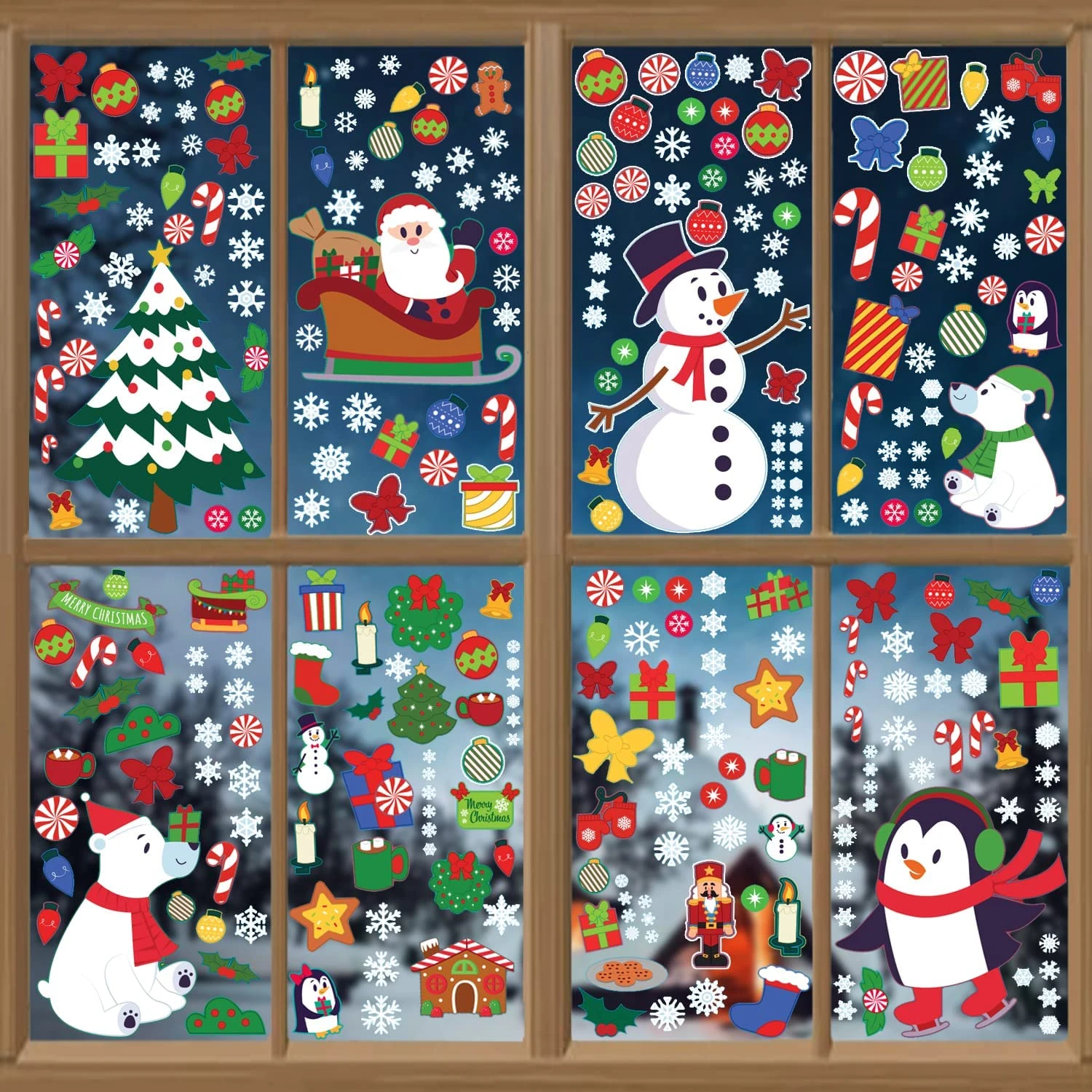 Christmas Characters Window Clings, 300 Pcs 3 Christmas Characters Window Clings, 300 Pcs