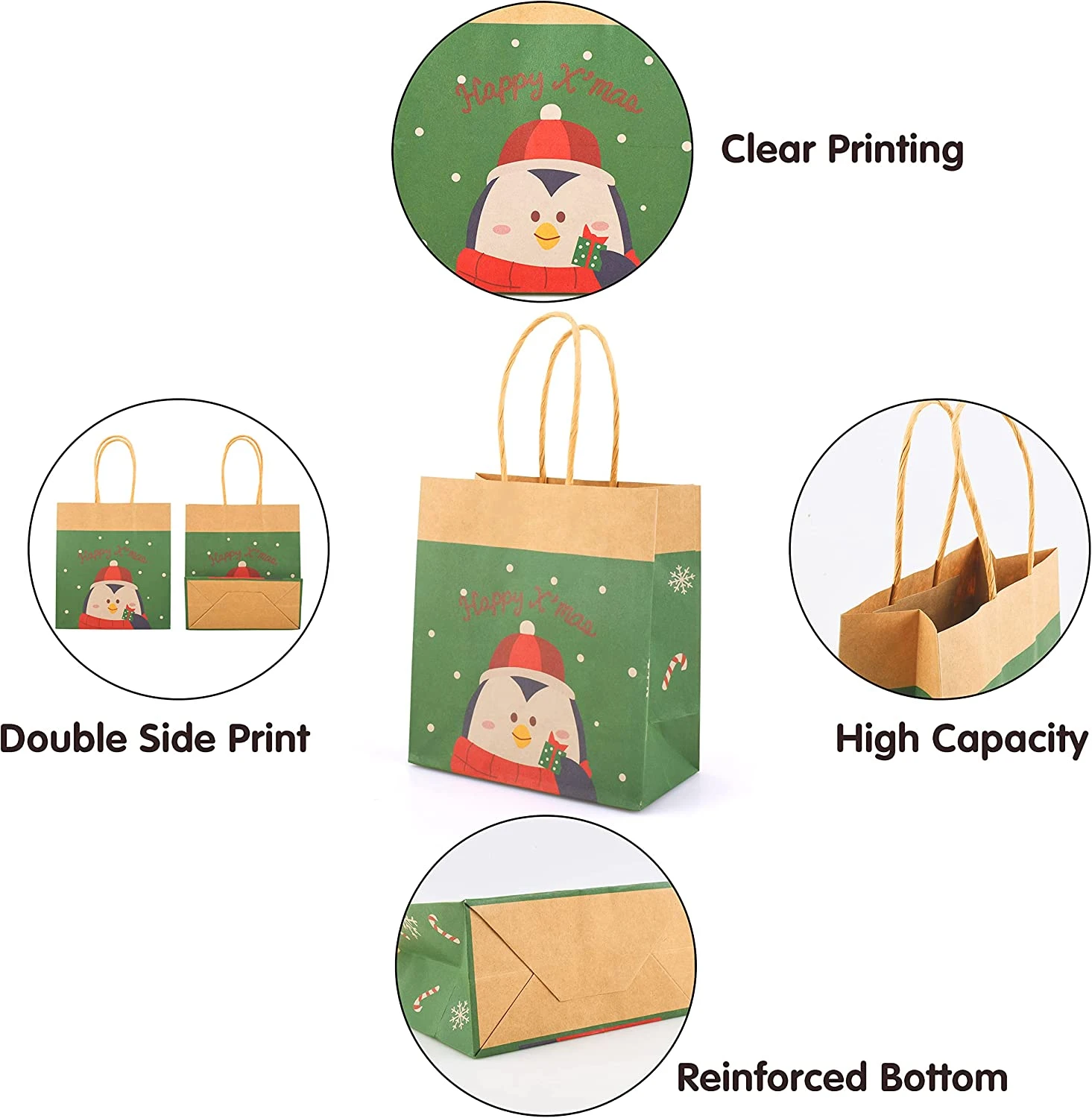 Small Kraft Paper Christmas Themed Bags With 10 Designs, 32 Pcs 6 Small Kraft Paper Christmas Themed Bags With 10 Designs, 32 Pcs - Image 4