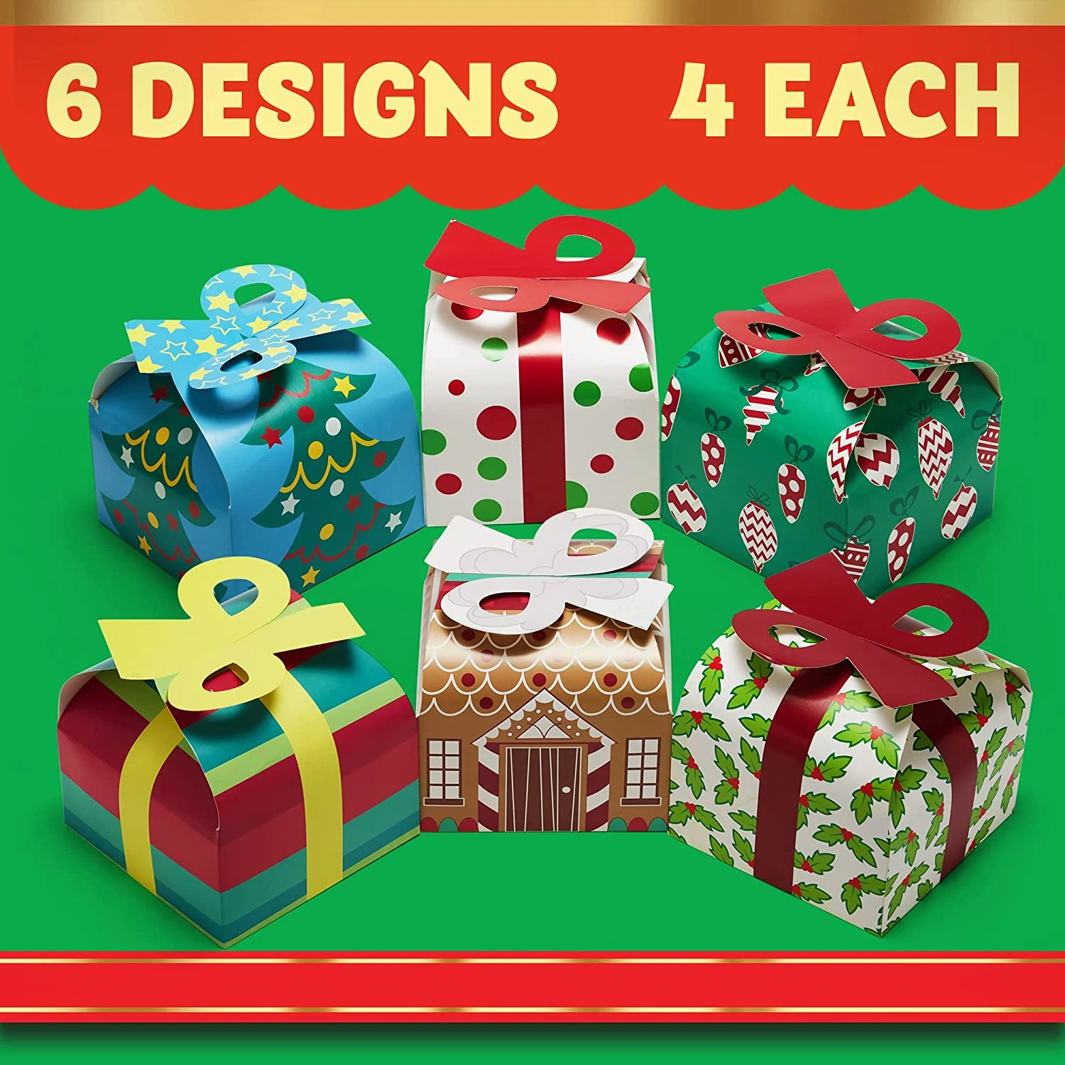 3d Christmas Goody Gift Boxes With Bow, 24 Pcs 5 3d Christmas Goody Gift Boxes With Bow, 24 Pcs - Image 3