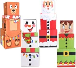 4 Christmas Characters Style Stacking Nesting Box Set, 12 Pcs