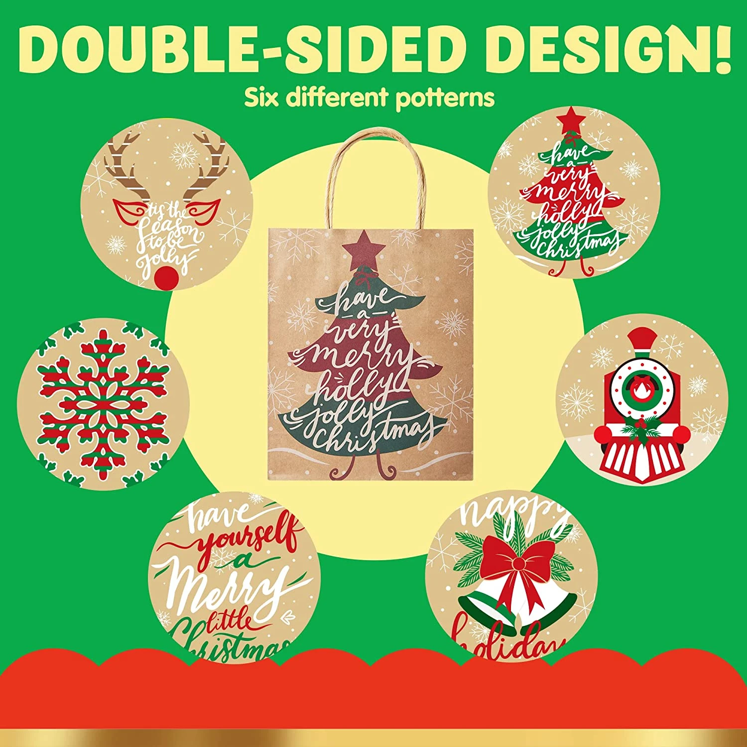 Christmas Kraft Paper Gift Bags With Large Characters 5 Christmas Kraft Paper Gift Bags With Large Characters - Image 3