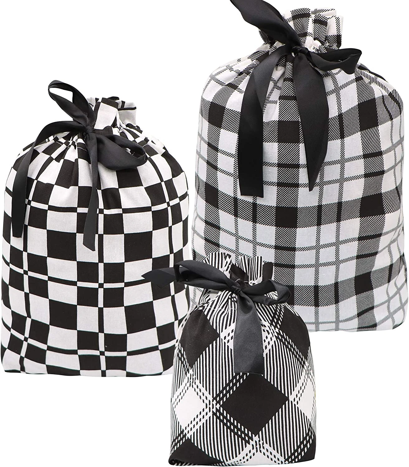 Christmas Fabric Gift Bags In Black Elegant Color 6 Christmas Fabric Gift Bags In Black Elegant Color - Image 4