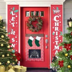 Let It Snow Merry Christmas Hanging Door Banner