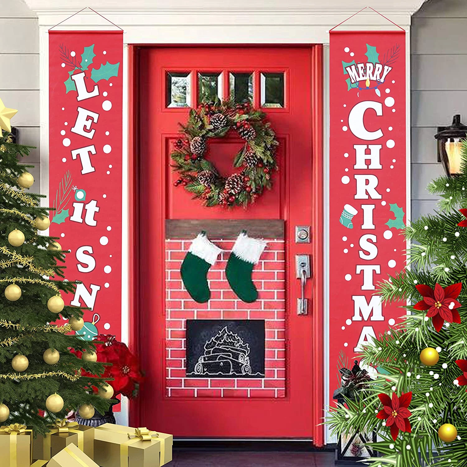 Let It Snow Merry Christmas Hanging Door Banner 3 Let It Snow Merry Christmas Hanging Door Banner
