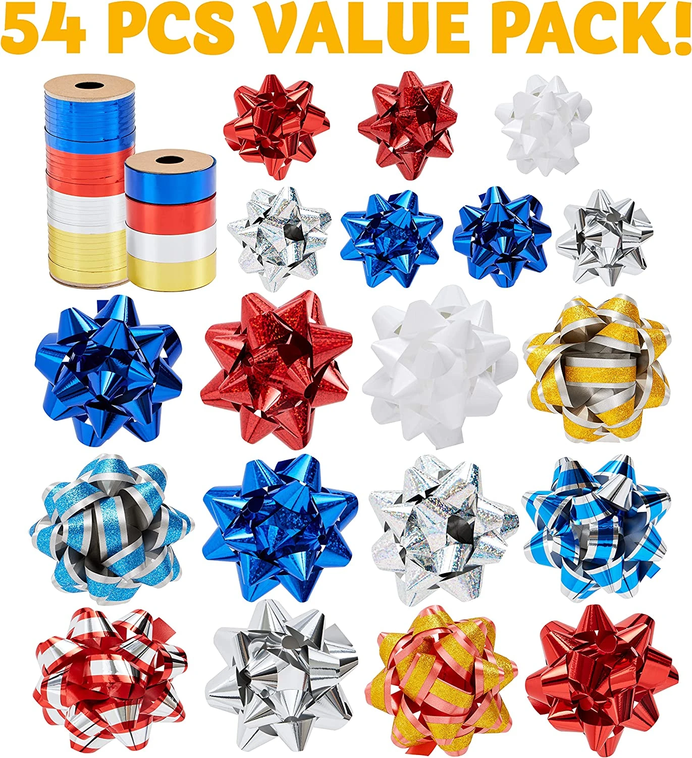 48Pcs Christmas Gift Bow Assortment, Red Silver Blue White 4 48Pcs Christmas Gift Bow Assortment, Red Silver Blue White - Image 2
