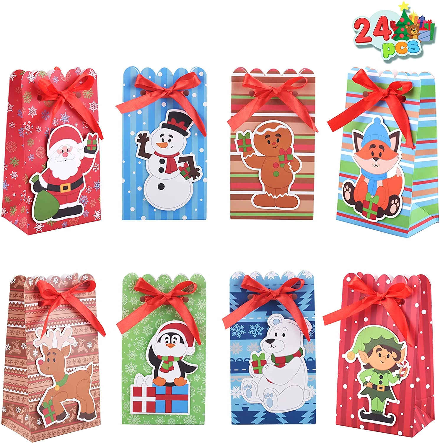 Christmas Treat Bags With Large Sticking Tag, 24pcs 4 Christmas Treat Bags With Large Sticking Tag, 24pcs - Image 2