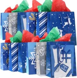 20 Pcs Christmas Holiday Blue Paper Gift Bags