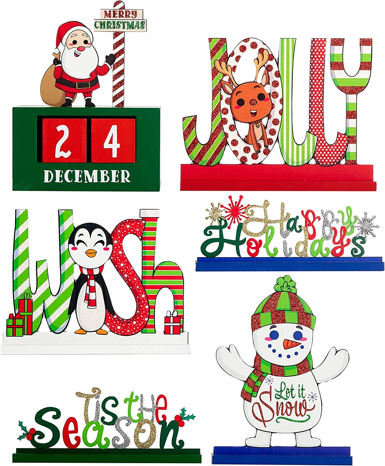 Wooden Christmas Tabletop Centerpiece Decor 4 Wooden Christmas Tabletop Centerpiece Decor - Image 2