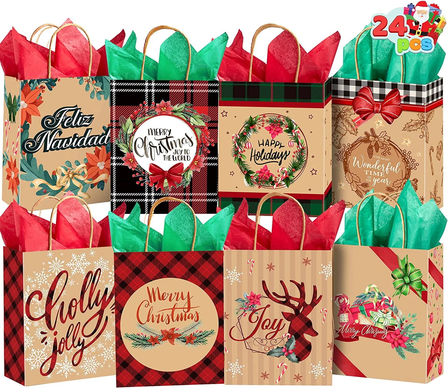 Christmas Vintage Style Gift Bag, 24 Pcs 4 Christmas Vintage Style Gift Bag, 24 Pcs - Image 2