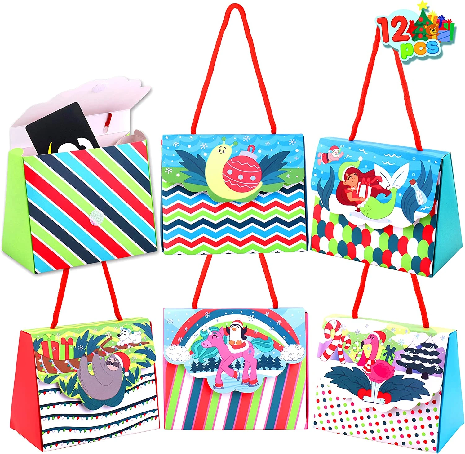 6 Designs Drawstring Christmas Treat Box Set, 12 Pcs 4 6 Designs Drawstring Christmas Treat Box Set, 12 Pcs - Image 2