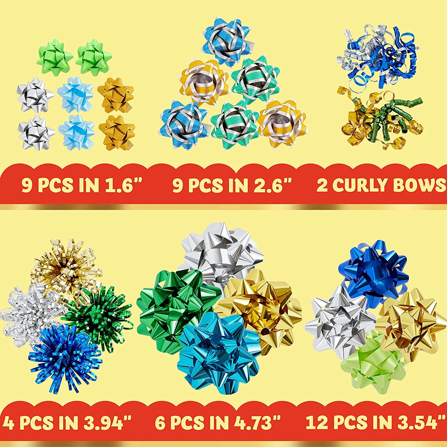 42Pcs Christmas Gift Bow Assortment, Gold Silver Green Teal And Babyblue 6 42Pcs Christmas Gift Bow Assortment, Gold Silver Green Teal And Babyblue - Image 4