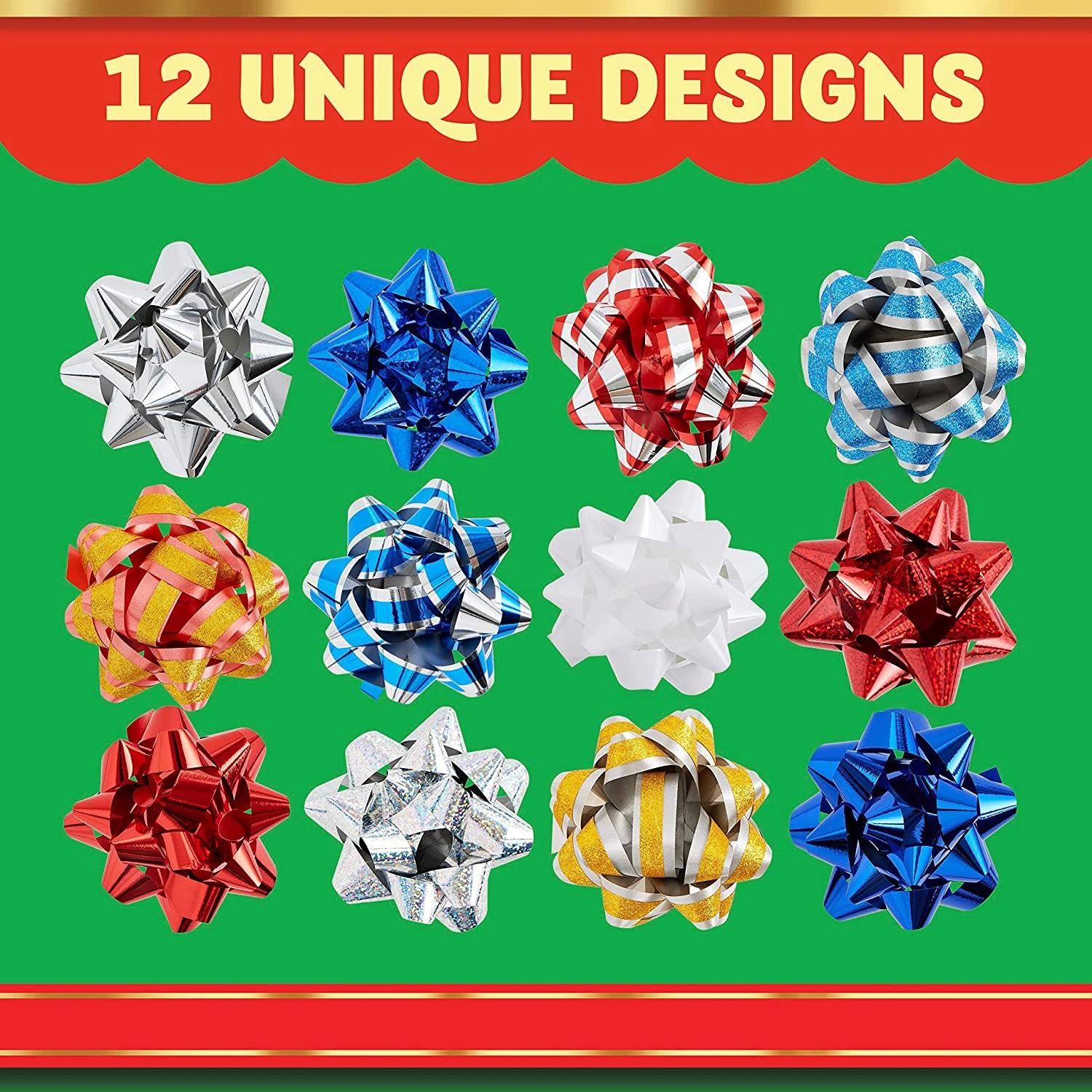 48Pcs Christmas Gift Bow Assortment, Red Silver Blue White 5 48Pcs Christmas Gift Bow Assortment, Red Silver Blue White - Image 3