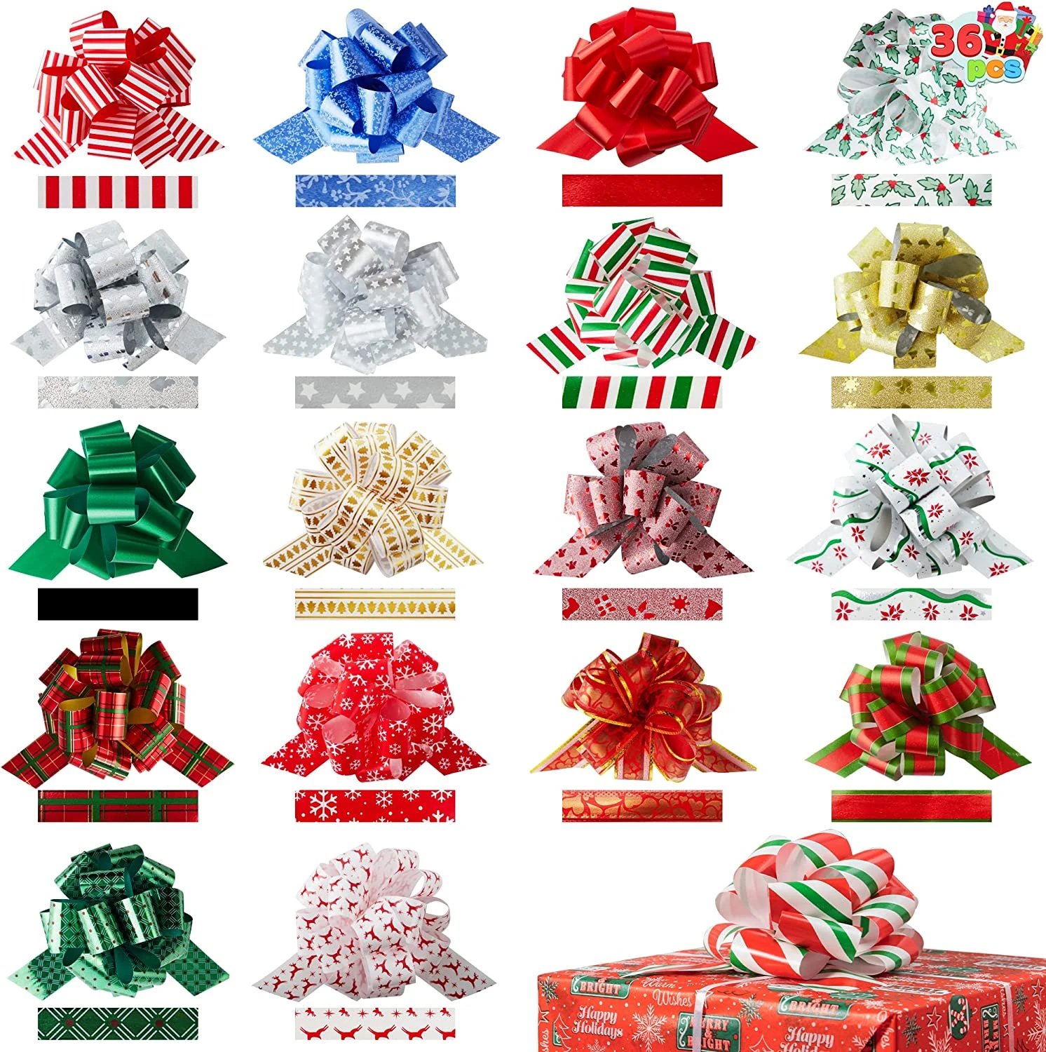 36Pcs Christmas Gift Wrap Ribbon Pull Bows 3 36Pcs Christmas Gift Wrap Ribbon Pull Bows