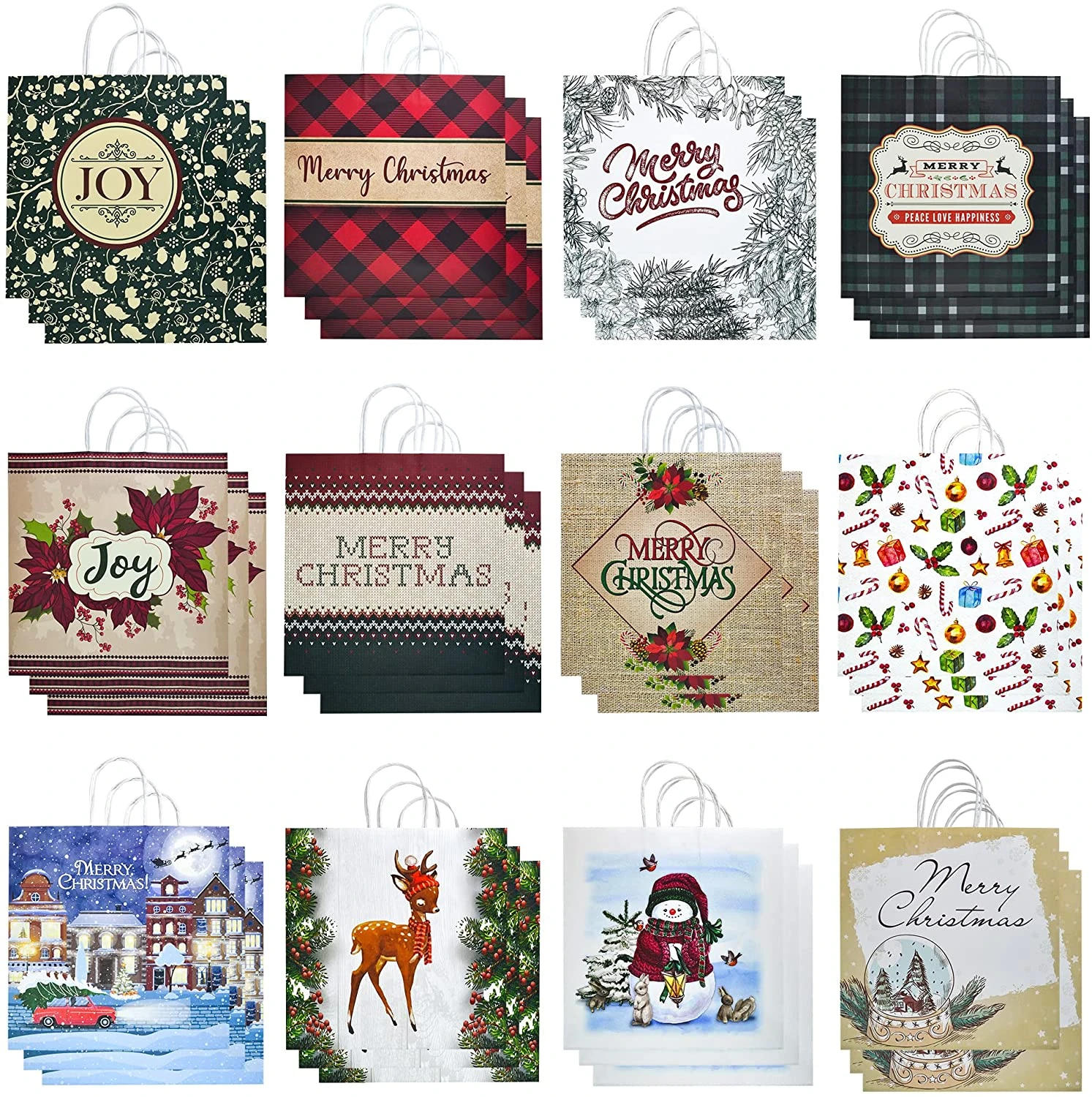 Christmas Themed Shopping Bags, 36 Pcs 3 Christmas Themed Shopping Bags, 36 Pcs