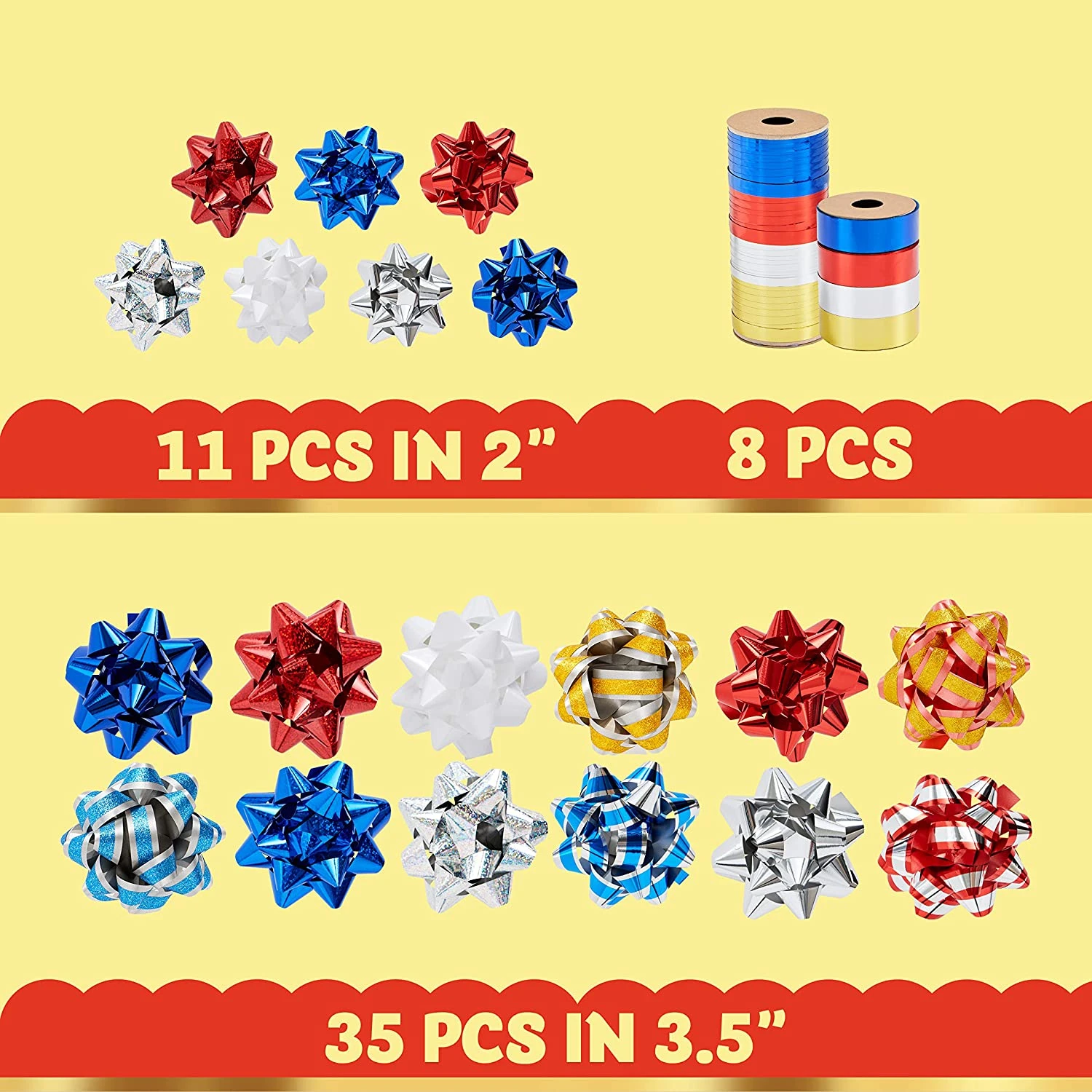 48Pcs Christmas Gift Bow Assortment, Red Silver Blue White 8 48Pcs Christmas Gift Bow Assortment, Red Silver Blue White - Image 6