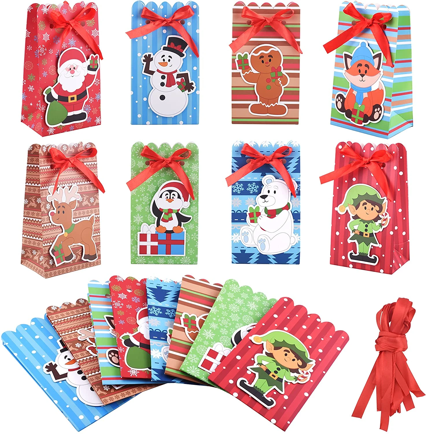Christmas Treat Bags With Large Sticking Tag, 24pcs 3 Christmas Treat Bags With Large Sticking Tag, 24pcs
