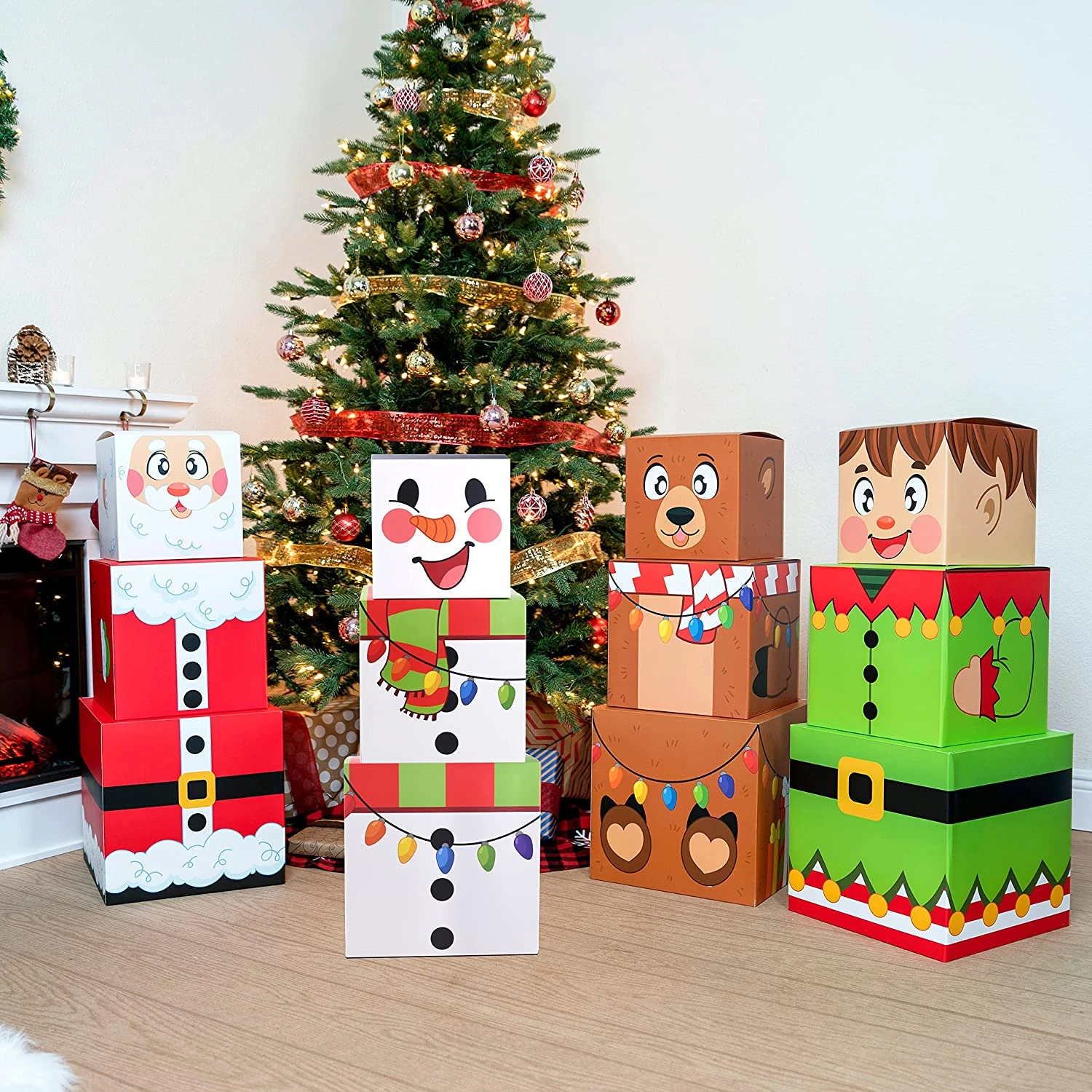 4 Christmas Characters Style Stacking Nesting Box Set, 12 Pcs 4 4 Christmas Characters Style Stacking Nesting Box Set, 12 Pcs - Image 2