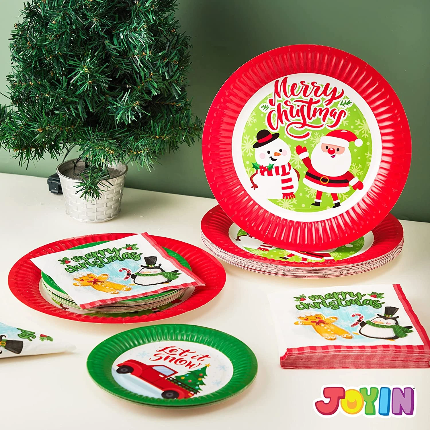 96Pcs Christmas Paper Plates And Napkins Set 9 96Pcs Christmas Paper Plates And Napkins Set - Image 7