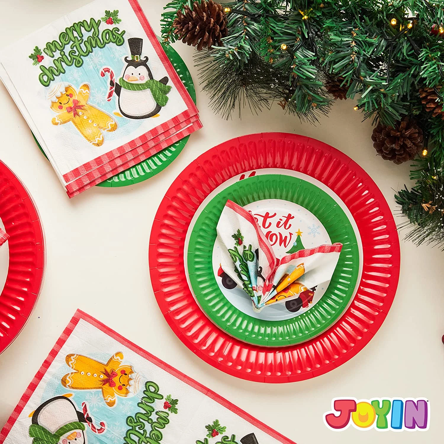 96Pcs Christmas Paper Plates And Napkins Set 10 96Pcs Christmas Paper Plates And Napkins Set - Image 8
