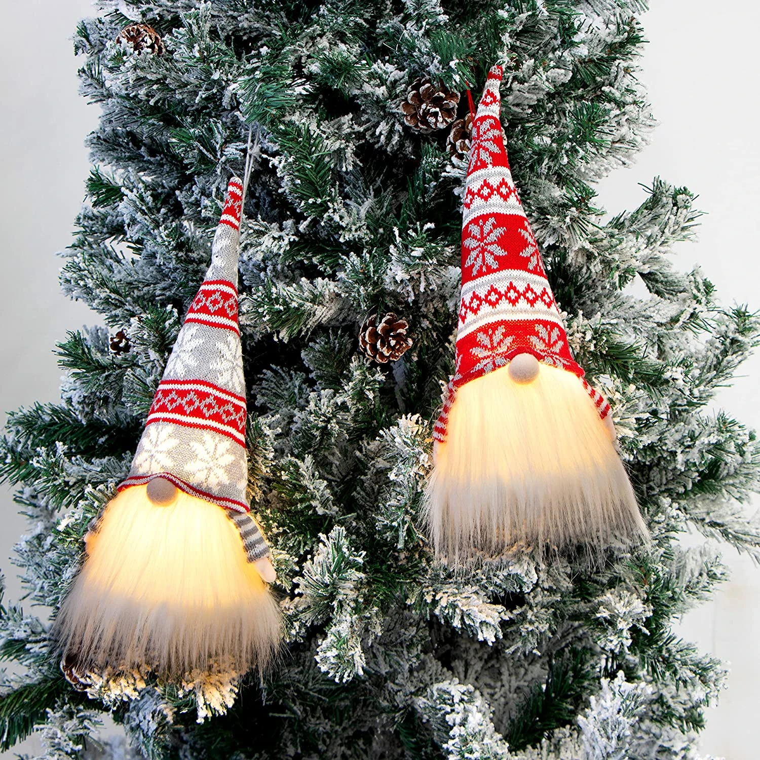 Christmas Light Gnome Swedish Santa Tomte Hanging Ornaments 3 Christmas Light Gnome Swedish Santa Tomte Hanging Ornaments
