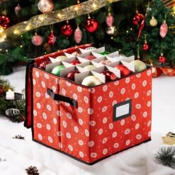 Christmas Ornament Storage Box With Ornament Pattern (Red) 15 Christmas Ornament Storage Box With Ornament Pattern (Red) -Xmas Supplies Shop ChristmasOrnamentStorageBoxwithOrnamentPattern Red 1