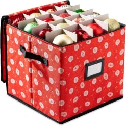 Christmas Ornament Storage Box With Ornament Pattern (Red)
