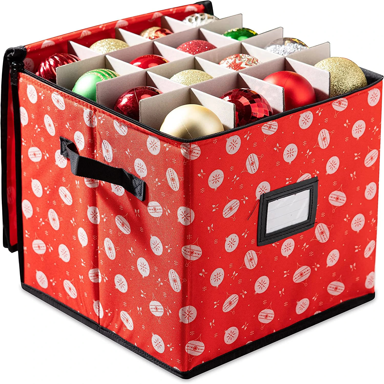 Christmas Ornament Storage Box With Ornament Pattern (Red) 3 Christmas Ornament Storage Box With Ornament Pattern (Red)