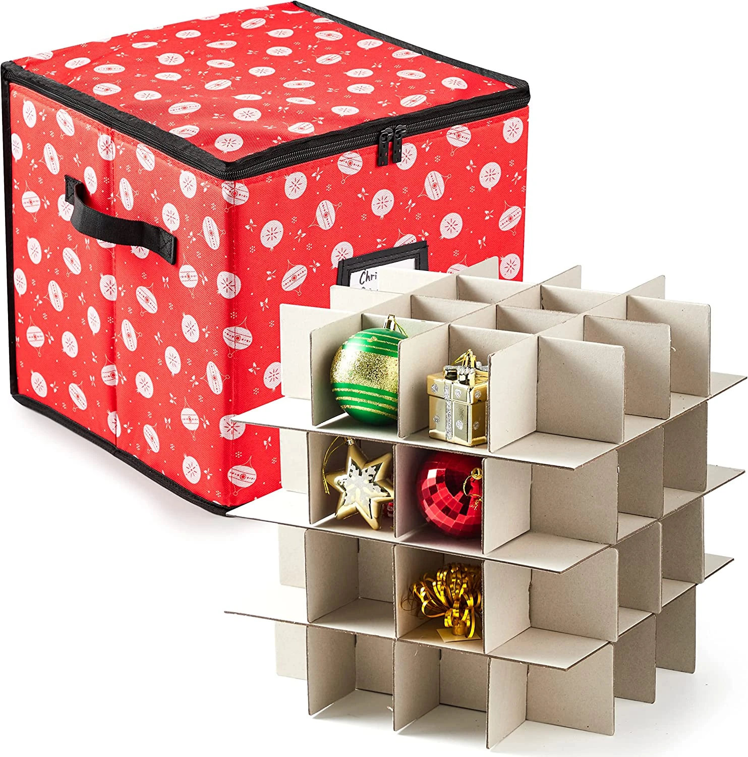 Christmas Ornament Storage Box With Ornament Pattern (Red) 4 Christmas Ornament Storage Box With Ornament Pattern (Red) - Image 2
