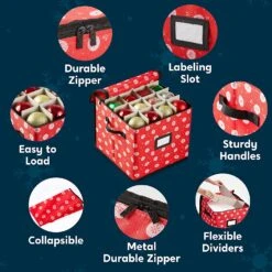 Christmas Ornament Storage Box With Ornament Pattern (Red) 12 Christmas Ornament Storage Box With Ornament Pattern (Red) -Xmas Supplies Shop ChristmasOrnamentStorageBoxwithOrnamentPattern Red 5