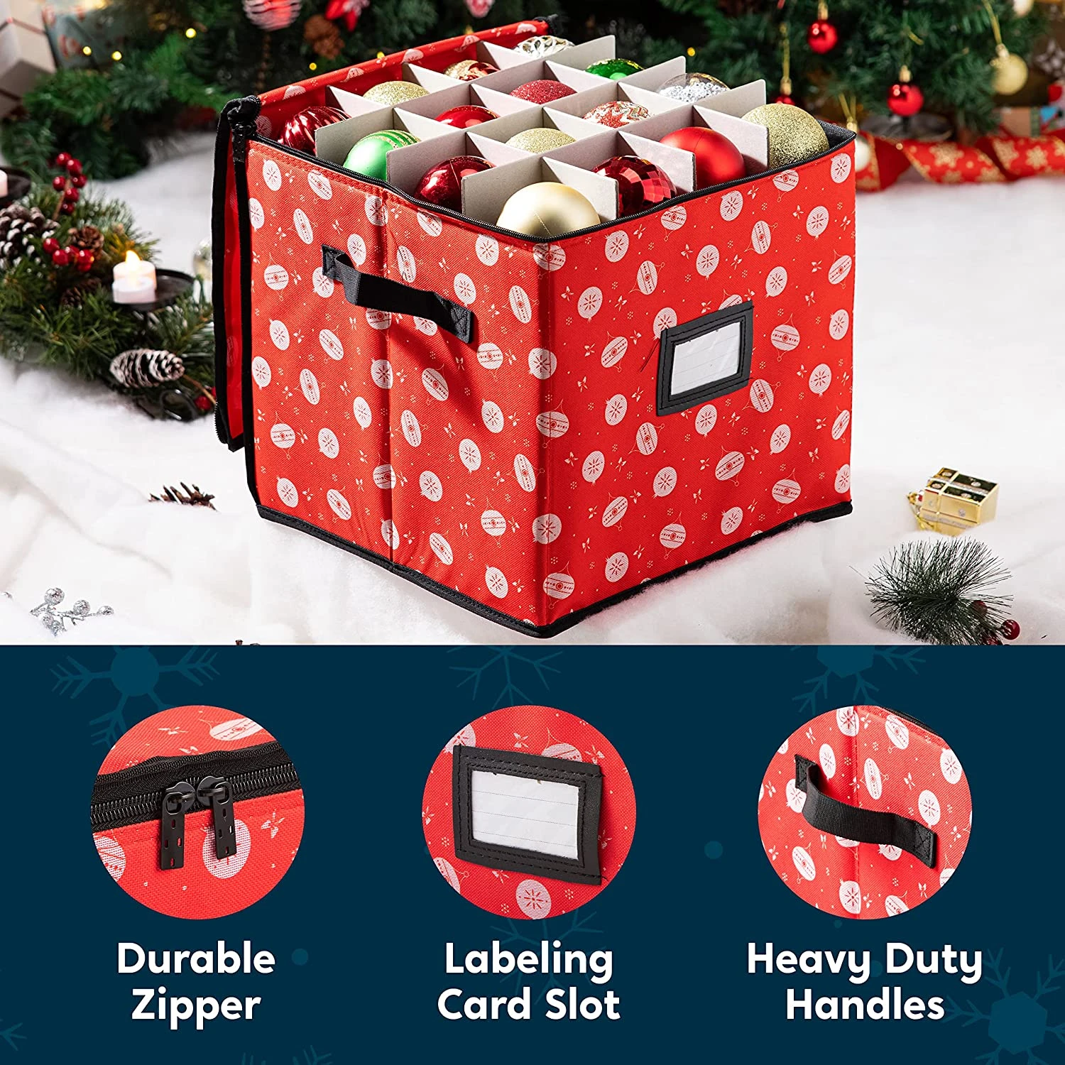 Christmas Ornament Storage Box With Ornament Pattern (Red) 8 Christmas Ornament Storage Box With Ornament Pattern (Red) - Image 6