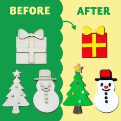 Christmas Wood Magnets Painting Kit, 14 Pcs -Xmas Supplies Shop ChristmasWoodMagnetsPaintingKit 14Pcs 3