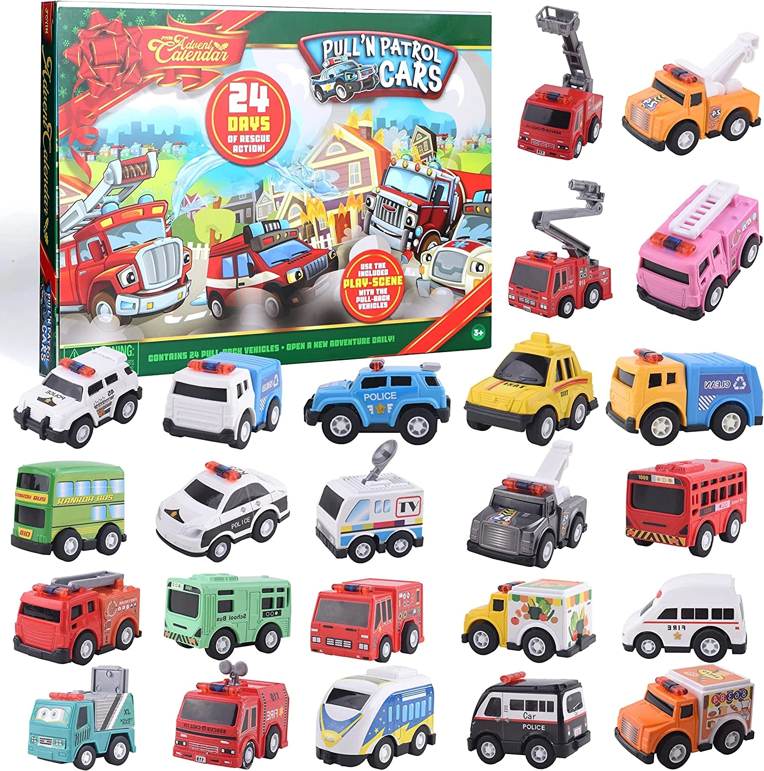 Christmas Pull Back City Car Advent Calendar, 24 Pcs 3 Christmas Pull Back City Car Advent Calendar, 24 Pcs