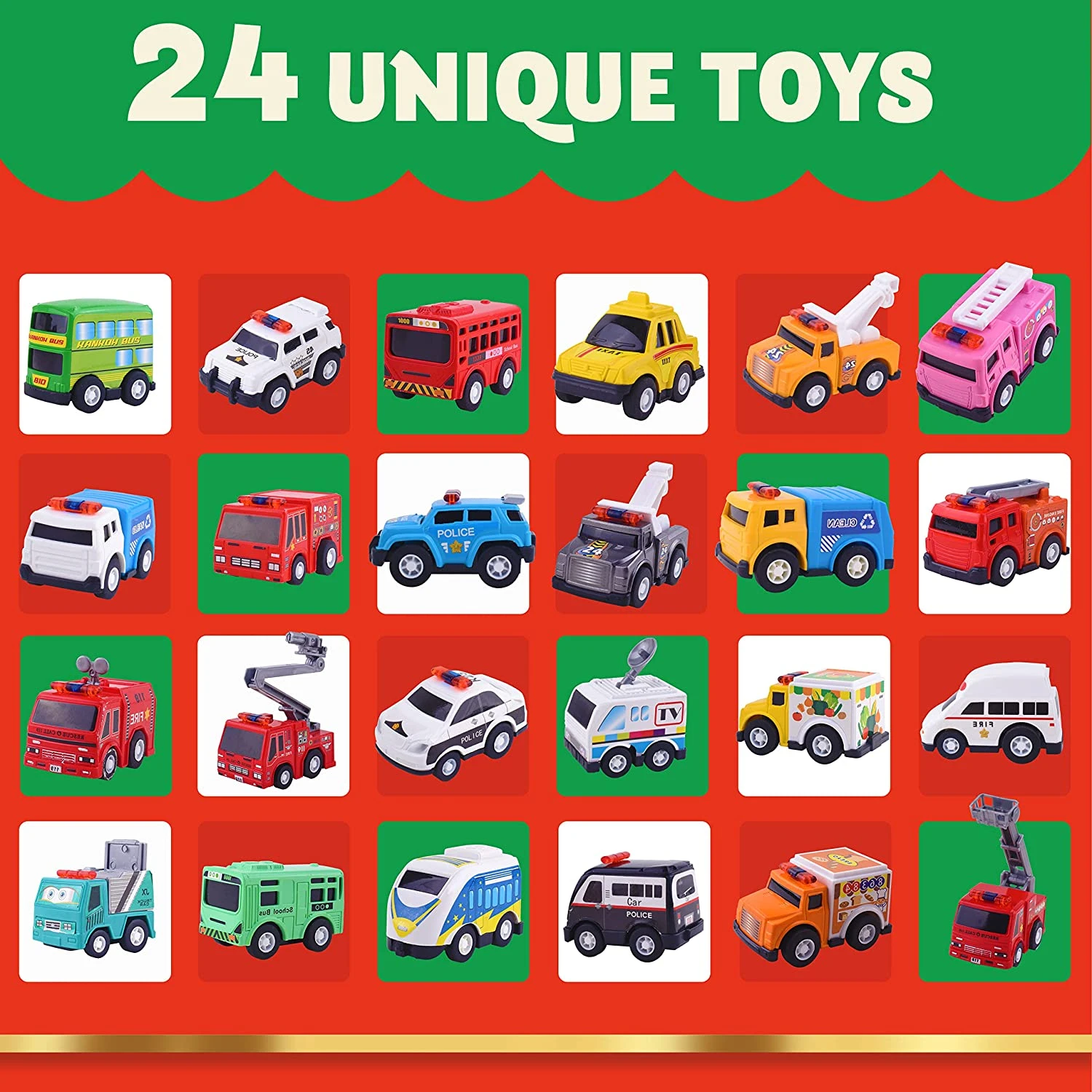 Christmas Pull Back City Car Advent Calendar, 24 Pcs 4 Christmas Pull Back City Car Advent Calendar, 24 Pcs - Image 2