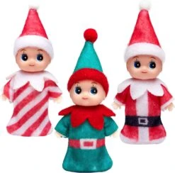 Colorful Costume Vinyl Face Plush Dolls For Christmas, 3 Pcs