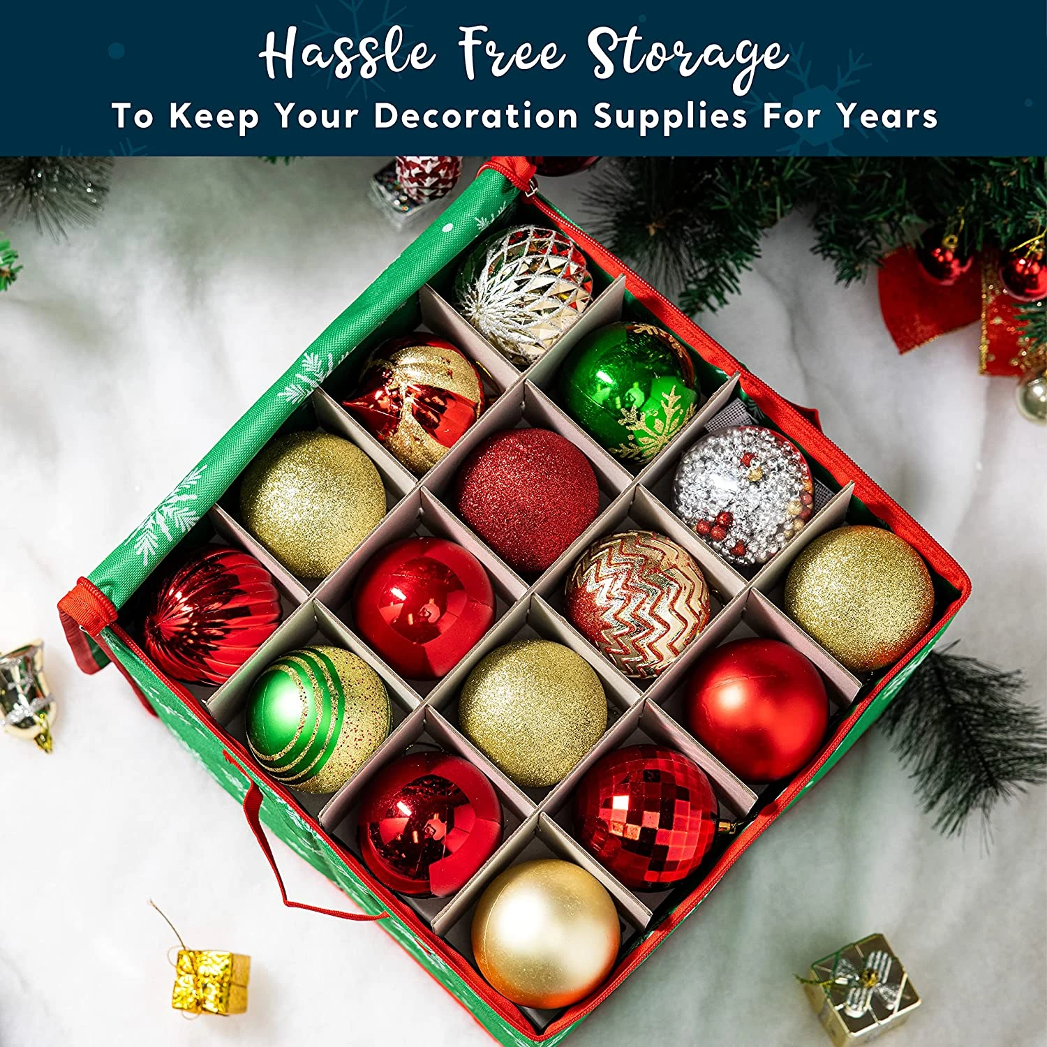 Snowflake Patterned Christmas Ornament Storage Box (Green) 9 Snowflake Patterned Christmas Ornament Storage Box (Green) - Image 7