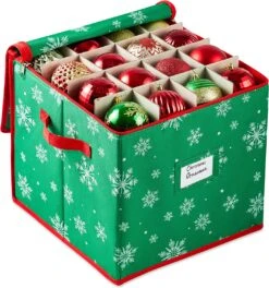 Snowflake Patterned Christmas Ornament Storage Box (Green)