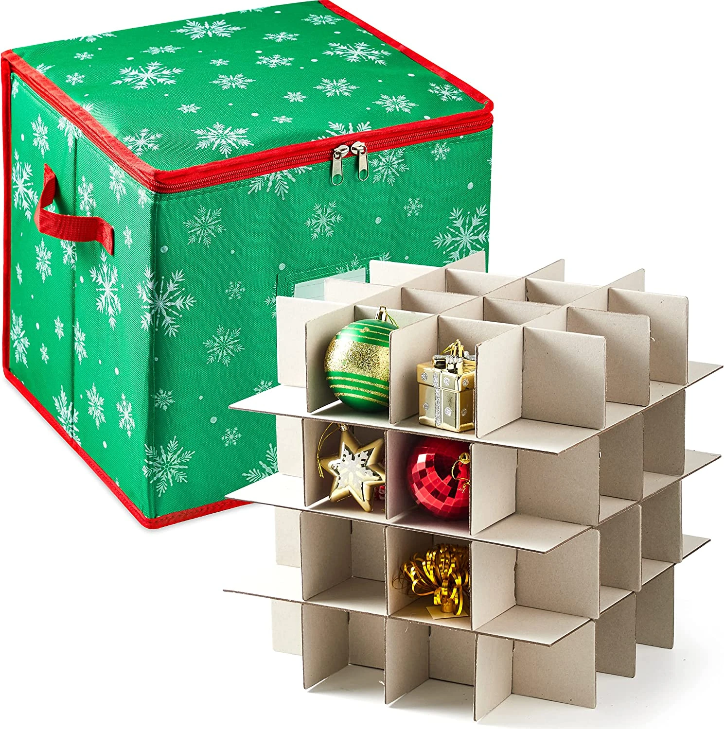 Snowflake Patterned Christmas Ornament Storage Box (Green) 4 Snowflake Patterned Christmas Ornament Storage Box (Green) - Image 2