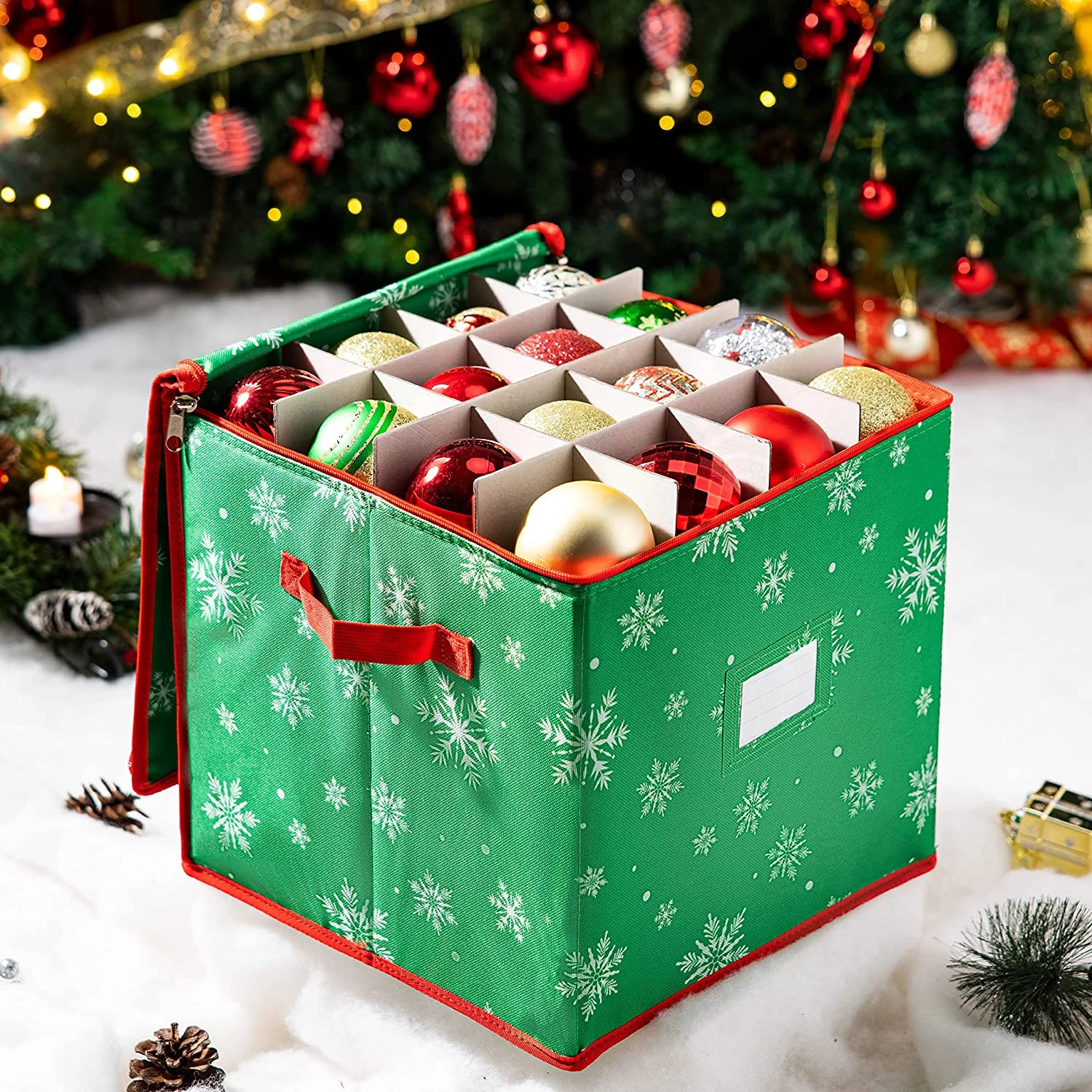 Snowflake Patterned Christmas Ornament Storage Box (Green) 8 Snowflake Patterned Christmas Ornament Storage Box (Green) - Image 6