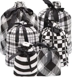 Christmas Fabric Gift Bags In Black Elegant Color