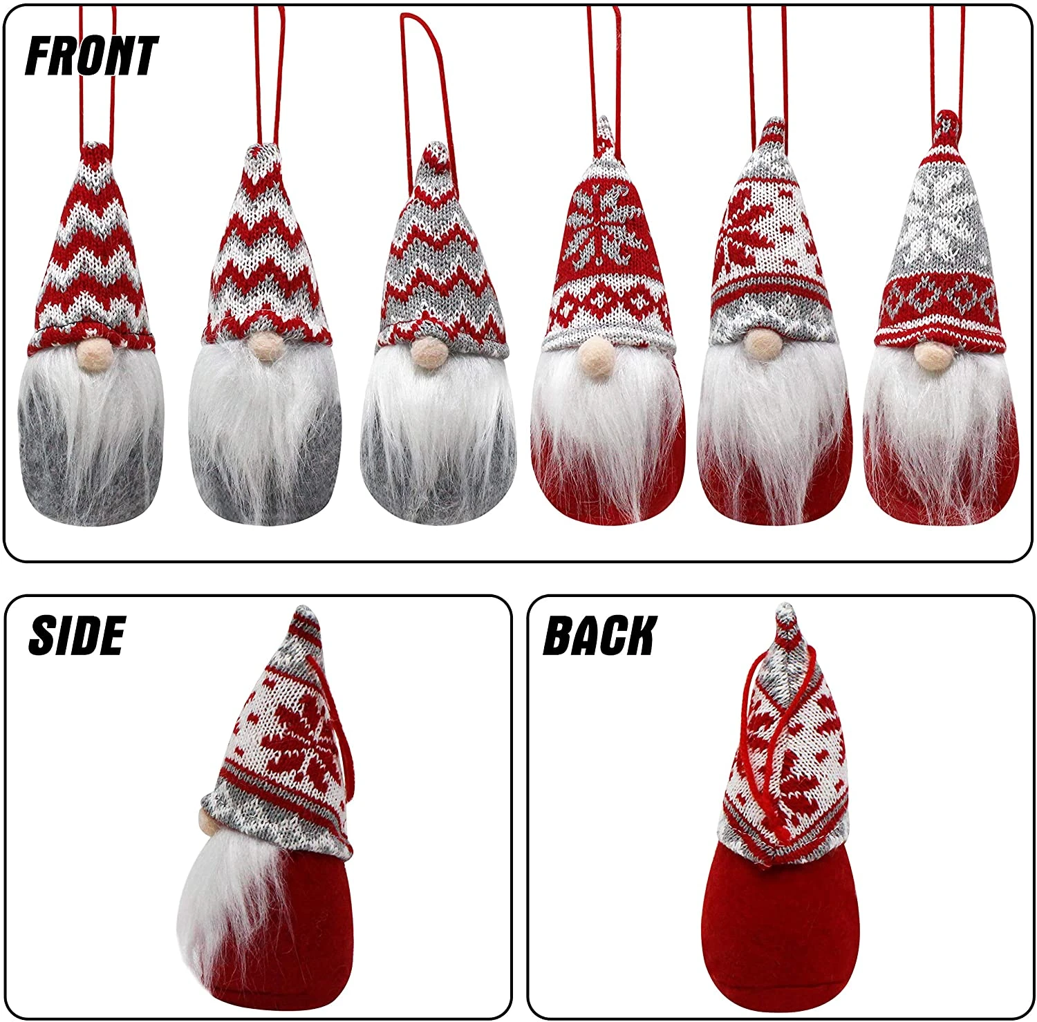 Gnome Christmas Tree Topper, 1 Pc + Gnome Ornaments Set Of 6 5 Gnome Christmas Tree Topper, 1 Pc + Gnome Ornaments Set Of 6 - Image 3